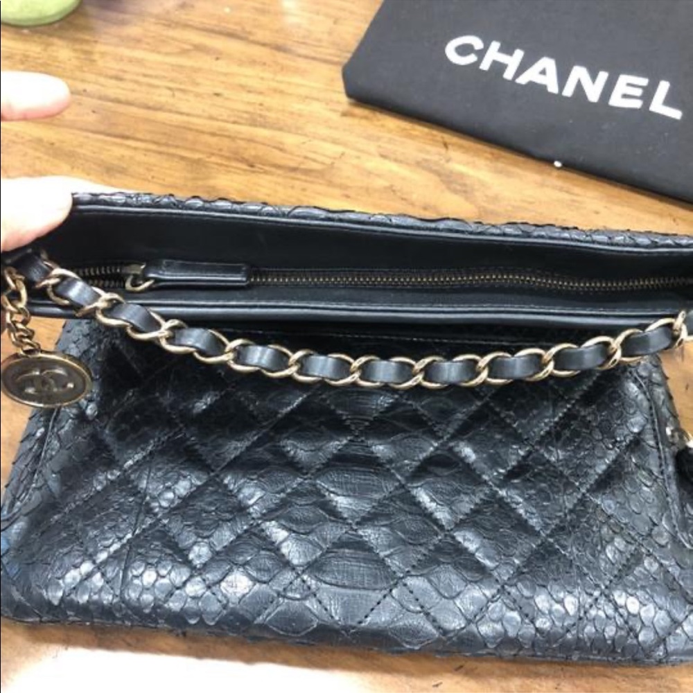 Chanel Medallion Black Python Wristlet - image 7